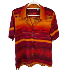 Alia Vintage Retro Red and Orange Patterned Button Down Shirt Size 10 Summer
